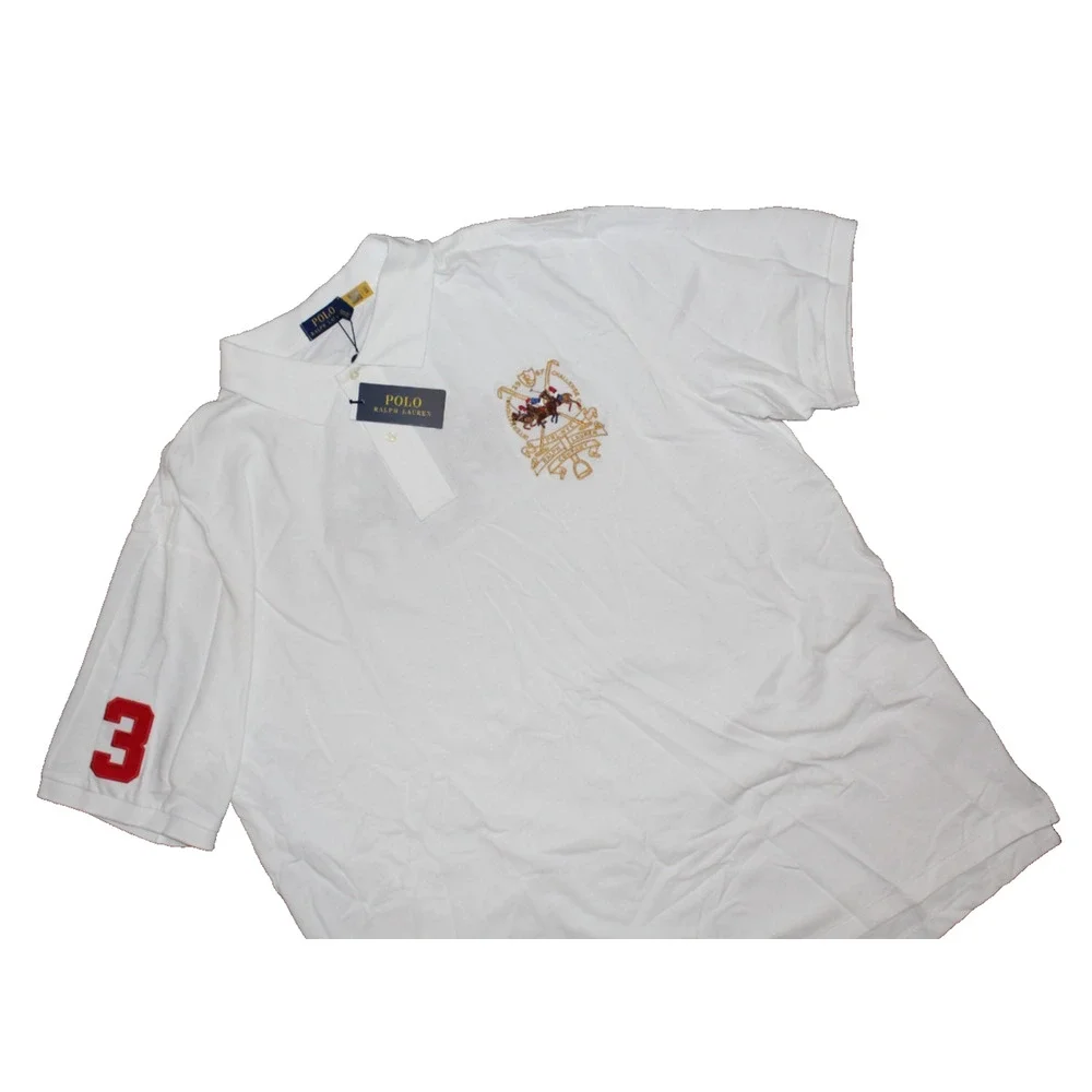 Polo Ralph Lauren Men's Big & Tall Mesh Polo Shirt Crest Triple Pony White‎ 2XLT